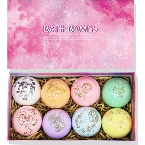 8 Pcs Bath Ball Bomb Bath Salt Ball Set Bubble Bars Salt Ball Rose Coconut Lemon Green Tea Strawberry Orange Lavender