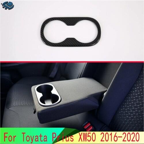 For Toyata Prius PHV XW50 2016-2020 Car Accessories Carbon Fiber Style Rear Seat Drink Cup Holder Chrome Trim Cover Bezel