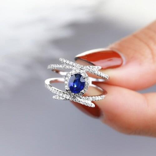 Bamos Vintage Cross Ring Blue Stone Finger Rings For Women Men 925 anillos Sliver Wedding Jewelry Bridesmaid Gift ring