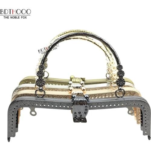 BDTHOOO 20cm Metal Purse Frame Handle Clutch Bag Accessories DIY Kiss Clasp Lock Bronze Embossing M-shaped HandBag Hardware
