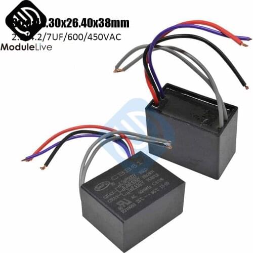CBB61 Starting Capacitance AC Fan Capacitor 5 Wires 2.5/4.2/7UF/600/450V AC Terminal Ceiling Fan Motor Rectangle Capacitor