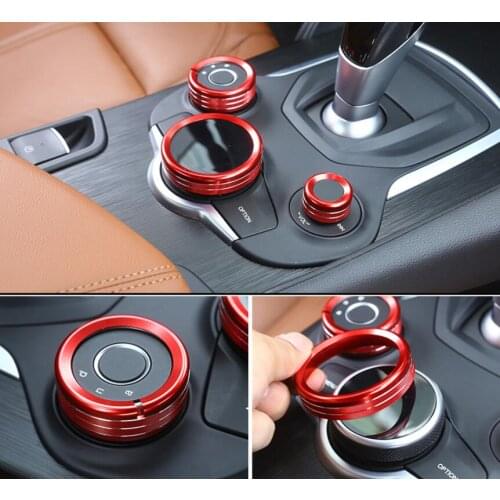 For Alfa Romeo Giulia Stelvio 2017 Aluminum Alloy Interior Center Control Multimedia Knob Ring Trim Set of 3pcs