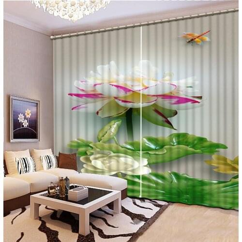 Photo Blackout Window Drapes Luxury 3D Curtains For Living room Bedroom Office Hotel Home Chinese dragonfly lotus curtain