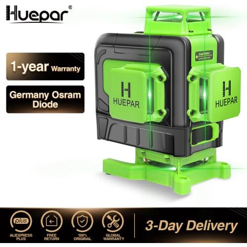 Huepar 16 lines 4D Cross Line Laser Level Green Beam Line With Li-ion battery For Tiles Floor Multifunction & Remote Control