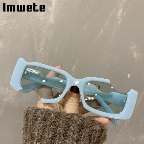 Imwete Retro Small Rectangle Sunglasses Women Men Vintage Luxury Brand Sun Glasses Ladies Fashion Unique Notch Sunglass Black UV