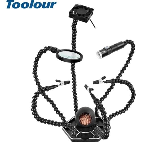 Toolour 3X Magnifying Glass Welding Fan PCB Board Holder Soldering Iron Head Cleaning Ball Third Hand Repairing ModelingTool