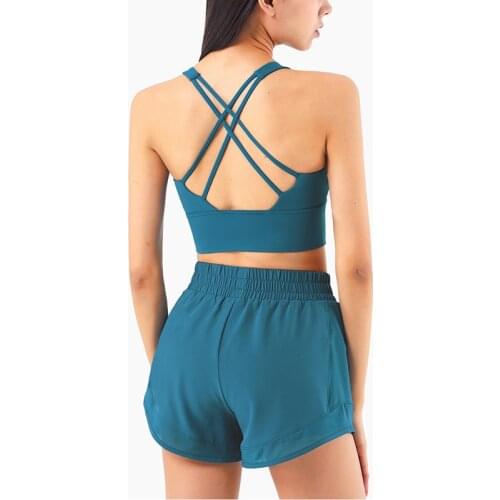 CROSS OVER STRAP Light Support Padded Sports Bras Top Women Second Skin Feel Plain Workout Gym Yoga Fitness Athletic Crop Tops