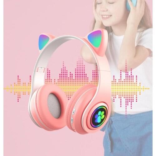 Flashing LED Ear Wireless Headphones Bluetooth-compatible Headset With Mic Noise Cancelling Kids Gift Stereo Music Earbud HOT