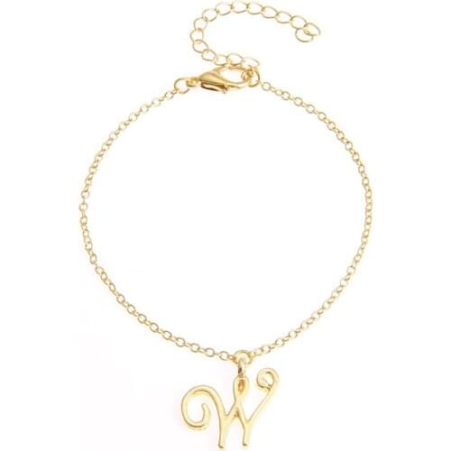Monogram Cursive Initial W Name Bracelet Swirl English Alphabet Letter Initials Text Character Chain Bracelets Gift for Friends