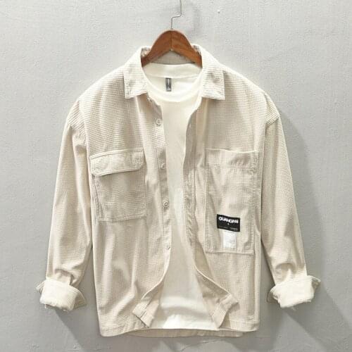 2021 Autumn Winter New Men Corduroy Shirt Casual Long Sleeve Thick Solid Color Patch Pocket Desigen Button Up Coat GA-Z161