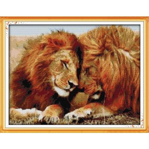 Lions cross stitch kit 14ct 11ct pre stamped canvas cross stitching animal embroidery DIY handmade needlework
