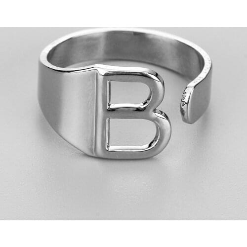 Chunky Wide Hollow A-Z Letter Adjustable Opening Ring Initials Name Alphabet Female Party Fashion Jewelry Rings For Women Men