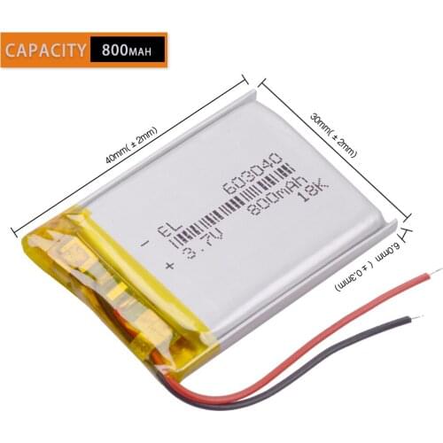 2019 New 603040 Li Ion Polymer 800mah Battery 3.7V Rechargeable 800mah Lipo Lithium Batteries With Pcb Protection video recorder