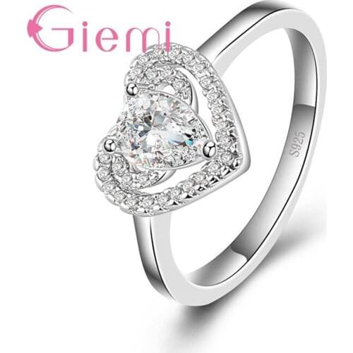 New Luxury 100% 925 Sterling Silver Ring Heart Crystals CZ Romantic Finger Ring for Women Wedding Jewelry Bague