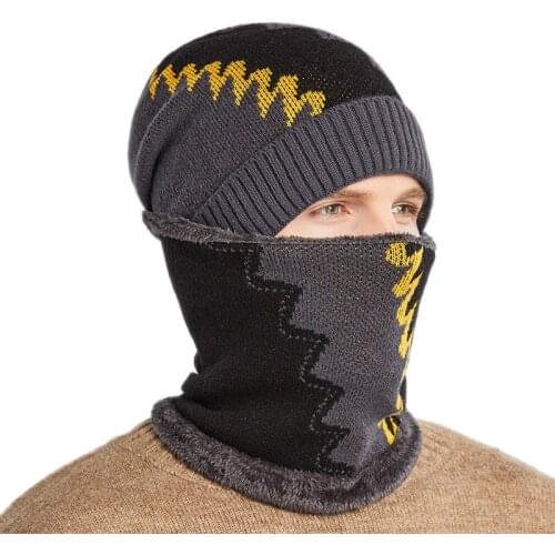 Autumn And Winter Knit Hat Mens Plus Velvet Warm Hood Cap Color Matching Wild Elasticity Woolen Hat