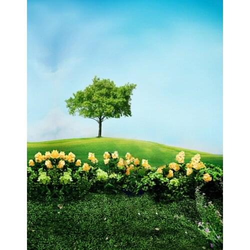 Landscape Green Grass Tree Flowers Photography Backdrops Photo Props Studio Background 5x7ft