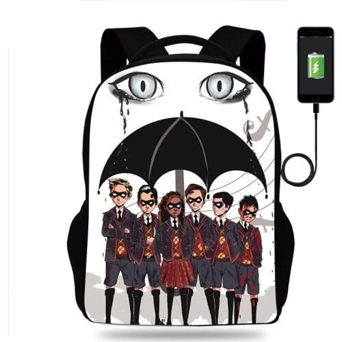 Hot The Umbrella Academy School Backpack for Teenager Boys Children School Bags Girls Bookbag Men Women USB Charging Travel Bags