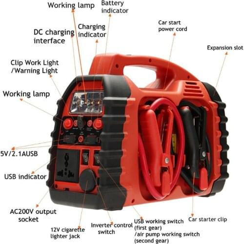 Battery Pack Booster Portable Charger Power Bank Built In Air Compressor Car Inflator 220V Output Jump Starter