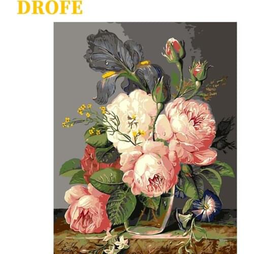 DIY Frame Painting By Numbers Pink Peonies Classical Mural Acrylic Pigment Unique Gift Home Decoration Hand Painted Handwork