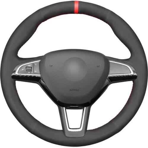 Hand-stitched Black Suede No-slip Car Steering Wheel Cover for Skoda Citigo Roomster Fabia Octavia Superb Karoq Rapid Scala Yeti