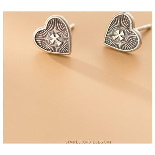 COLUSIWEI Authentic 925 Sterling Silver Heart With Cross Stud Earrings for Women Vintage National Style Ear Pins Fine Jewelry