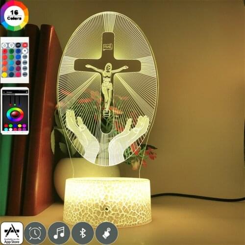 Christian Night Light LED Acrylic 3D Cross Desk Lamp Touch Switch Bedside APP Control Nightlight Sincere Gift Pray Atmosphere