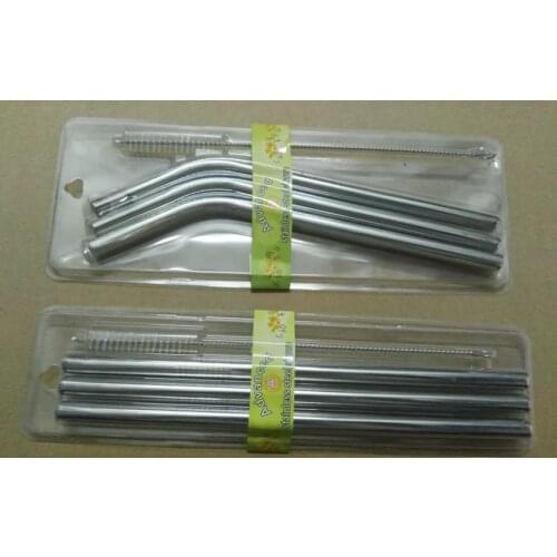 100sets/lot 3pcs 9.5*215mm Bend or straight 304 Stainless Steel straws Metal Drinking Straw With 1 straw brush + Retail package