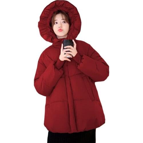 Womens Short Winter Jacket Hooded Windproof Down Jacket Oversized Cotton Parka Coat