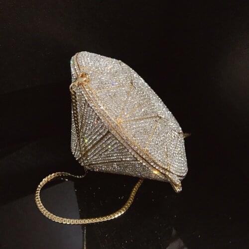 High-End Gold Metal White Crystal Evening Bags Women Party Bag New Fashion Lady Shoulder Chain Clutches Female Diamond Handbags