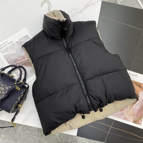 Women Vests Winter Sleeveless Parkas Casual Warm Waistcoats Ladies Reversible Vest Jacket Female Outerwear Short Crop Coats