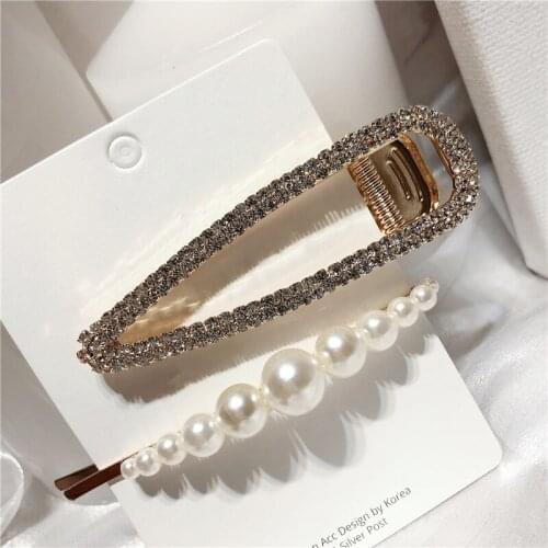Korea Chic Metal Imitation Pearl Hair Clips Crystal Rhinestone Geometric Hollow Triangle Hairpins For Women Hair Accessories