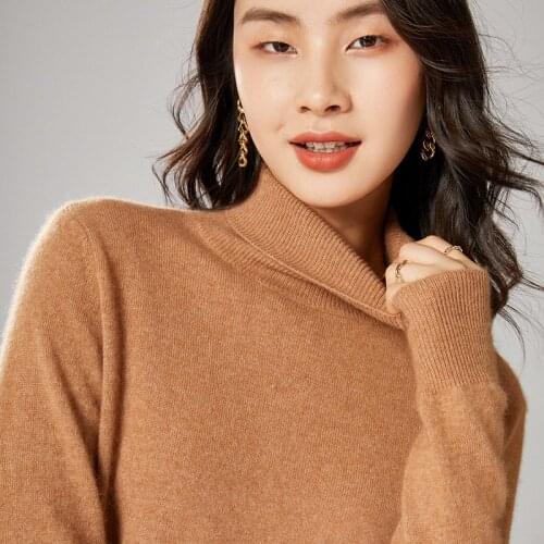 2021 New Winter Warm Sweater Women Solid Bottom Pullover 100% Wool Turtleneck Elegant Basic Jumper Ladies Long Sleeve Tops