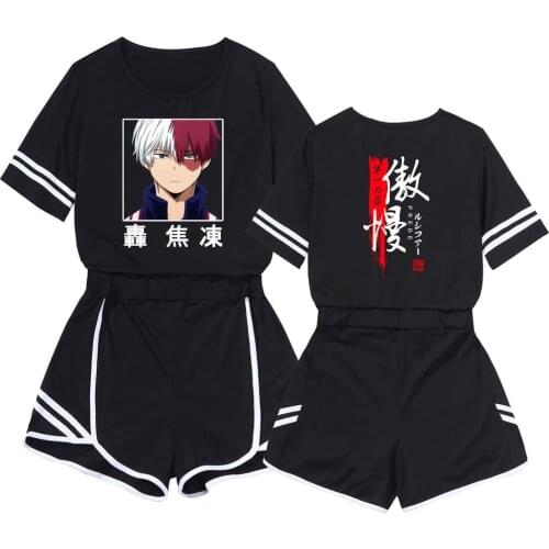 Shoto Todoroki My Hero Academia Short Sleeve Suit 2 Piece Tracksuit Womens Streetwear Sportswear Japanese Anime 2021 New Summer