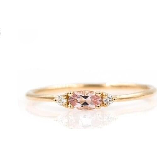 1.2MM Thin Rings For Women Yellow Gold Color Pink Cubic Zirconia Wedding Engagement Finger Ring Bride Jewellry