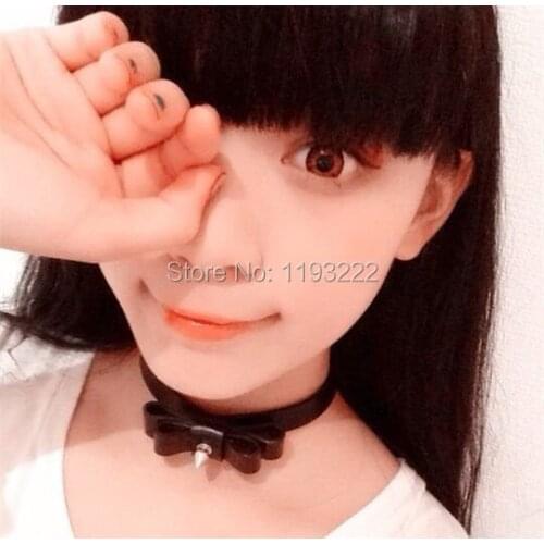 Fashion Lolita Handmade Punk Dark Leather Bow Bowknot Rivet Bullet Choker Collar Necklace