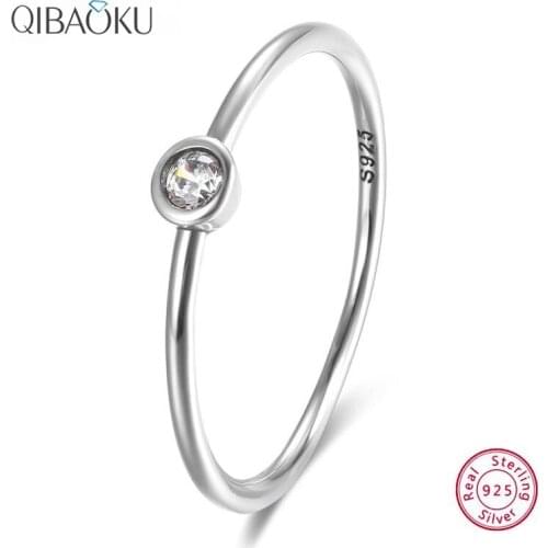 100% 925 Sterling Silver Simple Basic Clear Zirconia Finger Ring Minimalist Women Engagement Wedding Ring Jewerly