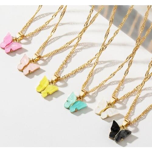 POXAM Bohemian Cute Butterfly Pendant Necklace For Women Acrylic Animal Colorful Clavicle Choker Necklaces 2020 Fashion Jewelry