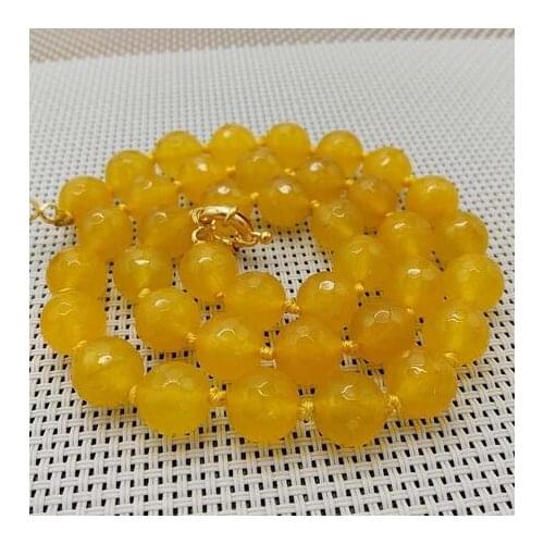 10mm Natural African South Yellow Topaz Faceted Beads Necklace 18"