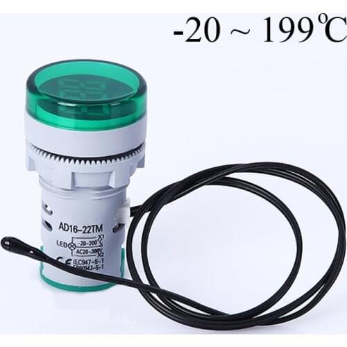 -20~199'C temperature indicator with temperature sensor red blue white yellow green 22mm diameter temp. indicator light
