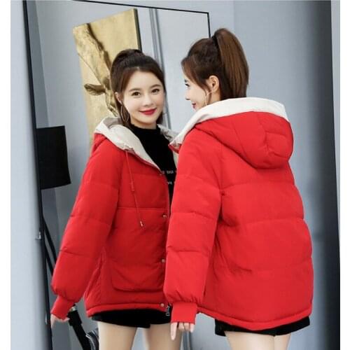 2019 Winter Woman Clothing Warm Hooded Female Coat Solid Plus Size Zipper Short down Cotton jacket Outwear Quilted Jacket DJ055