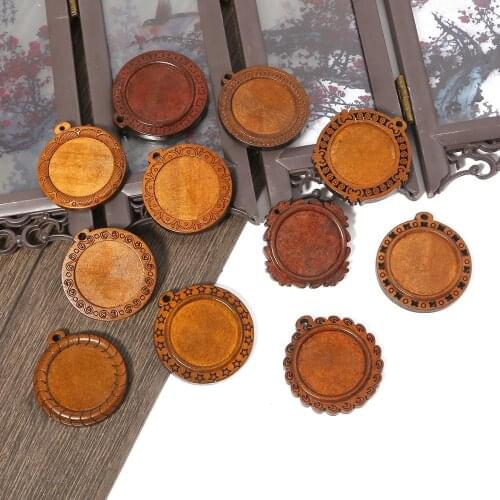 25mm Inner Size New Product 12 Style Round Wood Cabochon Base Setting Charms Pendant Necklace Findings