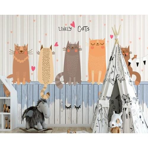 Papel de parede lovely cartoon cats 3d wallpaper murals,living room sofa TV wall kids'room kitchen wall papers home decor cafe