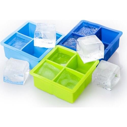 4/6Grids Hot Silicone Ice Cube Tray Molds Square Shape Ice Cube Maker Fruit Popsicle Ice Cream Mold for Wine Bar Drinking