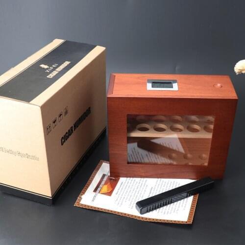 Free Shipping To Brazil Wood Cigar Humidor Box Visible Glass Window Smoking Accessories Cigarette Case W/ Hygrometer For Cohiba