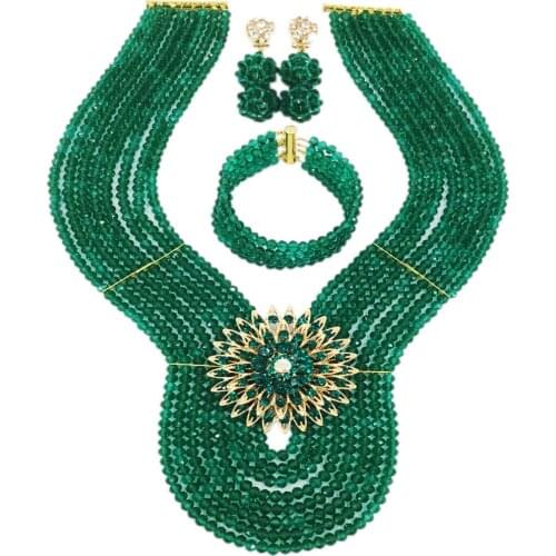 Teal Green Army Green African Beads Jewelry Set 8WD01