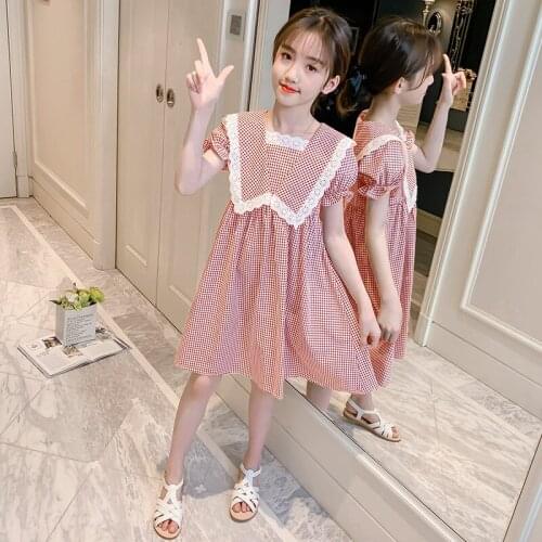 Kids dress for girl wholesale children plaid cotton dresses