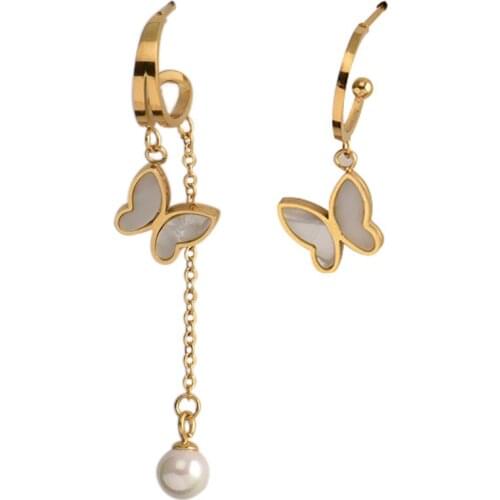 Long Chain Dangle Earrings With Pearl Butterfly 316L Stainless Steel Gold Color Drop Earring Wedding Jewelry Valentines