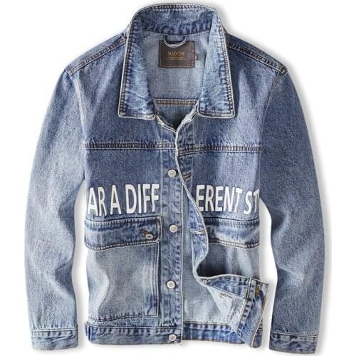 Spring Autumn Casual Mens Denim Jacket Loose Letter Printing Vintage Overalls Coats Hip Hop Denim Clothes Fashion Streetwear