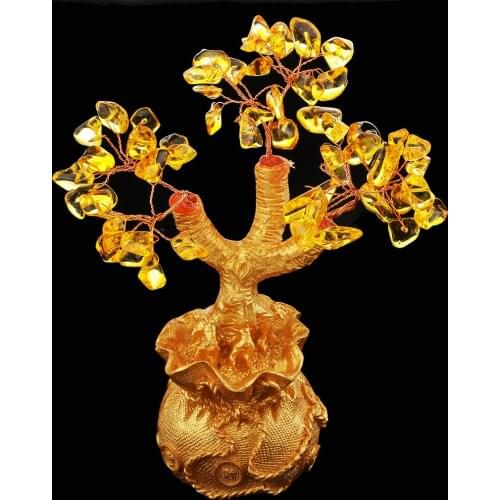 Feng Shui Crystal Money Wealth Tree Yellow Citrine Amethyst Gem Spiritual Lucky