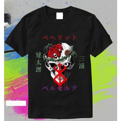 Berserk Skull Anime Guts Manga Japan Band Of The Hawk Skull Beherit T-Shirt Black Top Quality T Shirts Men 2019 Unisex Tee